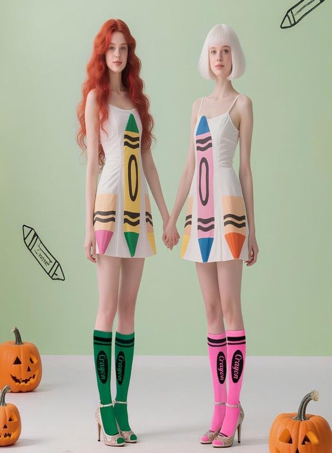 LFUTARI 10 Pairs Halloween Colorful Crayon Socks, Breathable Crayon Striped Stockings, Cozy 5 Colors Knee High Neon Socks for Back to School Halloween Costume Family Teacher Student - Image 5